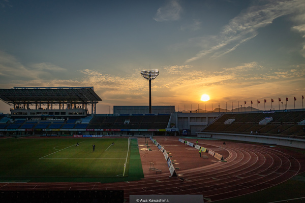 試合後のスタジアム情景