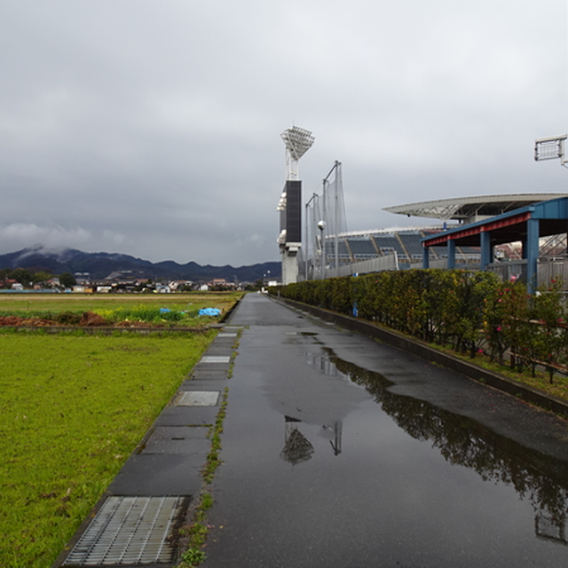 サイドスタンド(アウェー側)のすぐ隣には田んぼ